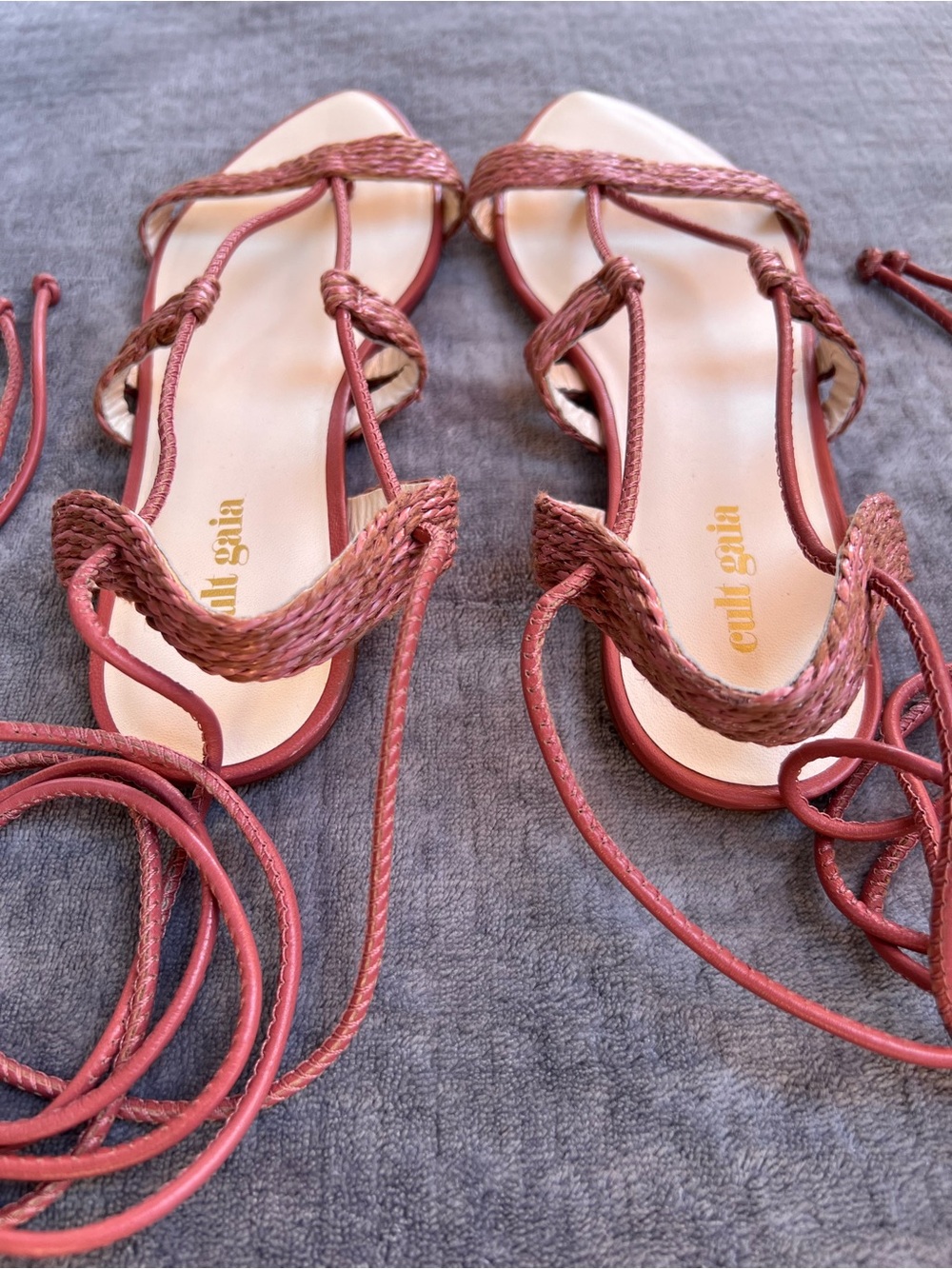 Cult Gaia "Paloma" Braided Lace-Up Flat Sandals Sz 38 US 8 Wraparound Boho Chic - Picture 4 of 11